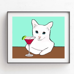 Cocktail Cat Pop Art // Funny Cat Art // Cat Cocktail // 10x8 Print
