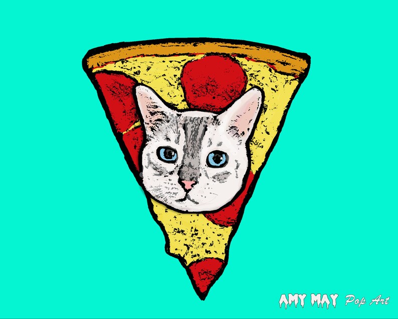 Pizza Cat Portrait // Cat Art // Pizza Art // Bread Cat Etsy