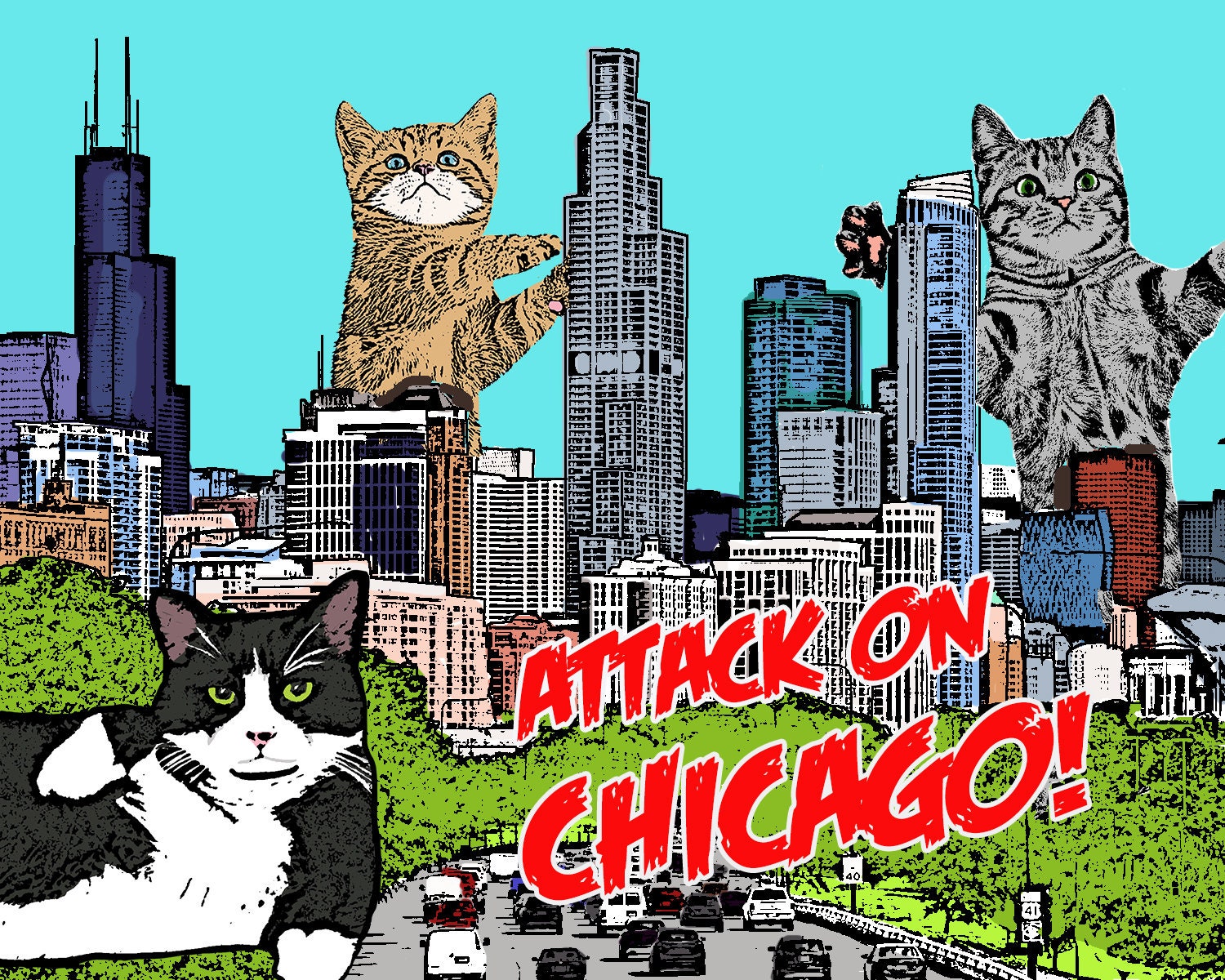 Chicago Cat Pop Art // Chicago Skyline Art // Chicago 8x10 Print - Etsy