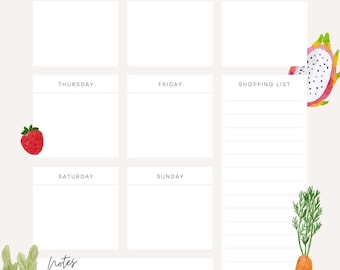Meal Planner Printable - 5Weeks, Grocery List, Food Goals