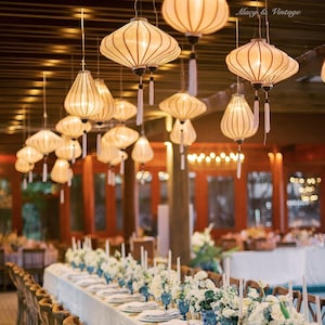 20 pcs Vietnamese bamboo silk lantern 55cm - White ivory color - Wedding decorative - Restaurant lantern - Lantern for wedding - Garden lamp