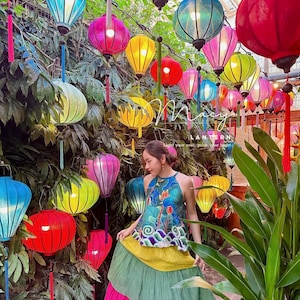 Set 20 Hoi An bamboo silk lanterns for wedding mix color - Hoi An bamboo silk lantern - Lantern for restaurant decorate - Lanterns for patio