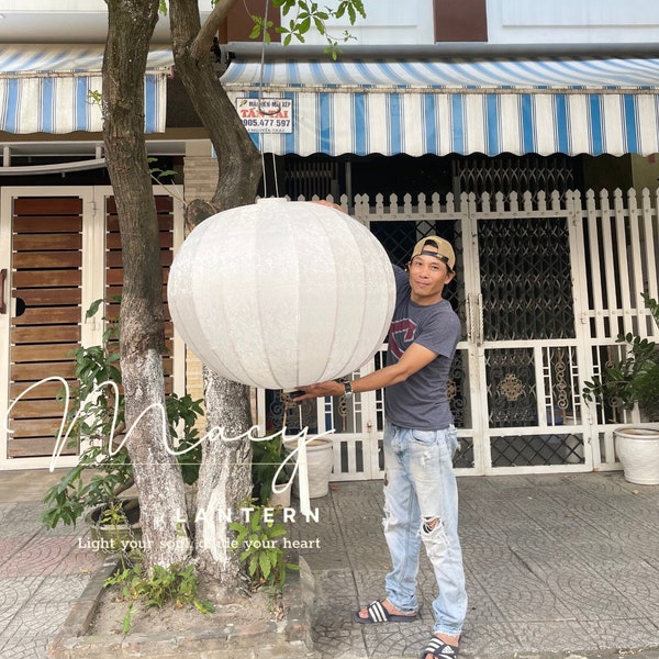 Bamboo silk lanterns 130cm - Custom made - Round shape white fabric - Big lantern for restaurant / hotel lobby - Wedding lanterns big size