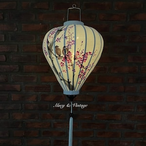 Cherry Blossom Bamboo Lantern: Hand-Painted Bird Art - 47cm