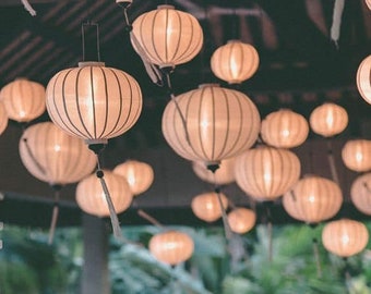 Set of 16 lanterns 35cm - Ivory white color - Round/Balloon shape - Wedding decoration - Garden decoration - Ceiling lamp