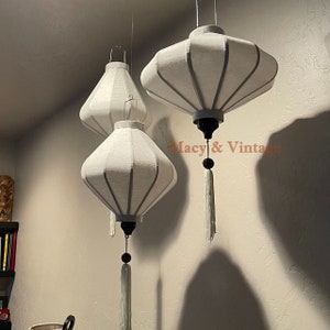 Set di 3 lanterne di bambù Hoi An da 35 cm - Colore bianco crema - Lanterne per la decorazione della casa. Lanterne da patio. Lanterne da giardino. Lanterne da matrimonio.