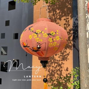 Lanterne vietnamite 35 cm - Dipinto a mano con barca e fiori - Lanterna pieghevole in bambù - Lanterna per giardino, lanterne per la casa