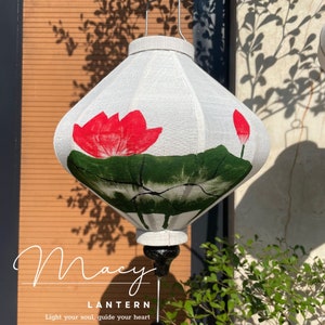 Hand-Painted Lotus Flower Lantern: Vietnamese Bamboo Folding Lantern (35cm)