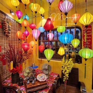 Set of 30 Hoi An bamboo silk lanterns 35cm - Mix shape and color - Lamp for wedding - Lantern home decoration - Lantern for restaurant