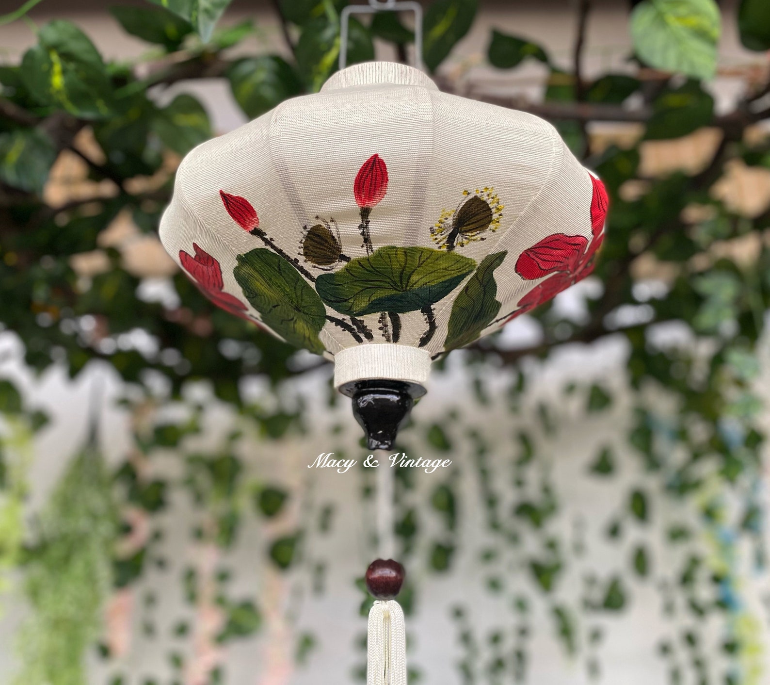Hoi an Traditional Bamboo Lantern 35cm - Hand Painting With Lotus ...