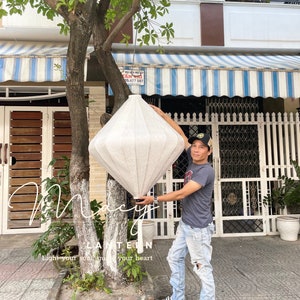 Large Bamboo Silk Lantern: Custom White Fabric, Restaurant Decor (130cm)