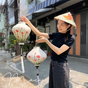 Set 2 Hoi An traditional  bamboo lanterns 35cm - Hand painted lantern - Custom made - Wedding decoration - Garden lantern