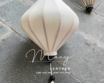 Hoi An Bamboo Lantern: Lozenge White Silk Wedding Decor (47cm)