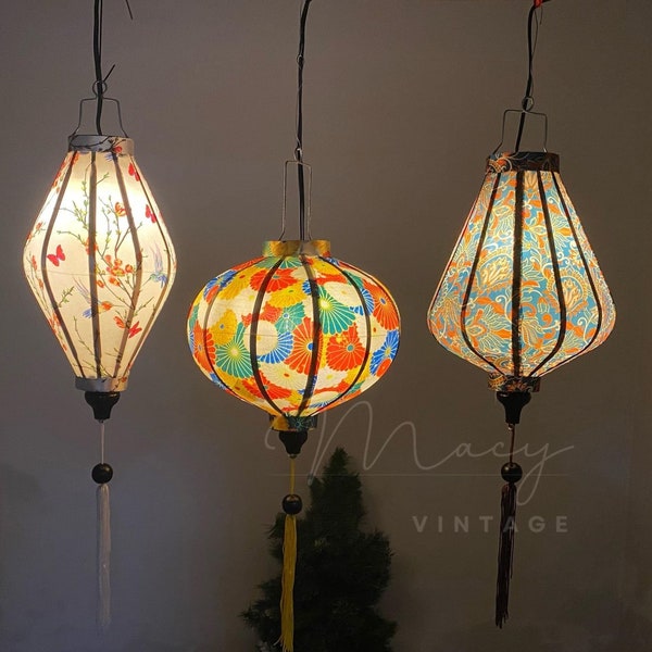 3pcs bamboo waterproof lanterns 35cm - Fabric #21, #13, #14 - Garden lamp - Home lamp - Outdoor lantern - Wedding lantern - Patio lanterns
