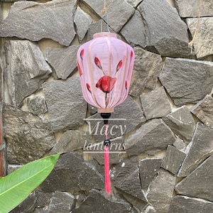 Authentic traditional bamboo lanterns 35cm - Hand painted with FLOWERS  - Wedding decoration. Transparent fabric. Gauze lanterns