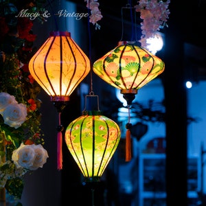 3pcs bamboo waterproof lanterns 35cm - Unique 3D flower pattern, bird and flowers - Garden lamp - Outdoor lanterns - Waterproof lanterns