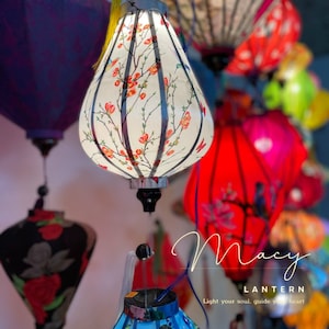 Hoi An bamboo silk lantern 35cm - Special waterproof fabric with bird and flower -  Bedroom lamp. Wedding lamp. Outdoor lanterns