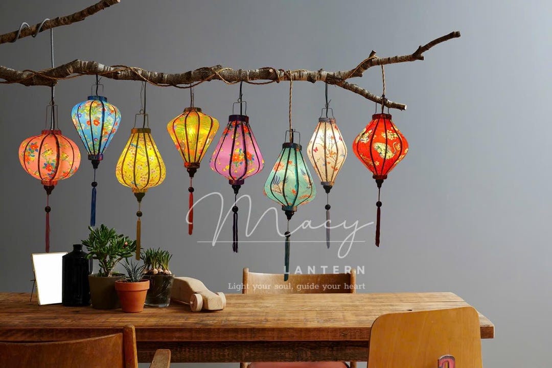 Set of 8 Bamboo Waterproof Lanterns 35cm - Unique Colorful