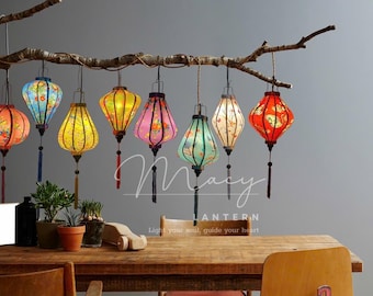 Set of 8 bamboo waterproof lanterns 35cm - Unique colorful 3D fabric with flowers - Wedding decor. Home decor. Patio decor. Living room lamp