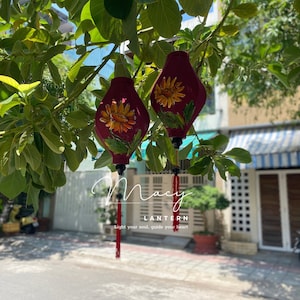 Set 2 traditional  bambo lanterns 35cm - Hand painted lantern with sunflower - Custom made - Wedding decoration - Garden lantern