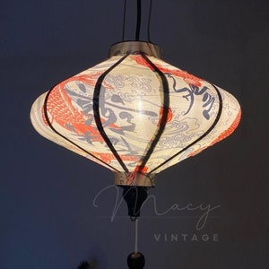 Hoi An bamboo silk lantern 35cm - Special 3D KOI pattern - Fabric #10 - Outdoor lanterns. Garden lamp. Ceiling lamp. Lucky lantern for home
