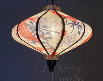 Hoi An bamboo silk lantern 35cm - Special 3D KOI pattern - Fabric #10 - Outdoor lanterns. Garden lamp. Ceiling lamp. Lucky lantern for home