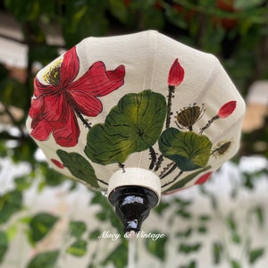 Hoi An Bambuslaterne 35 cm - Handbemalung mit Lotusmuster