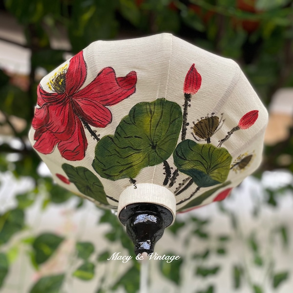 Vietnam traditional bamboo lanterns 35cm - Hand painted with LOTUS FLOWERS  - Wedding decoration. Home lamp. Garden decoration