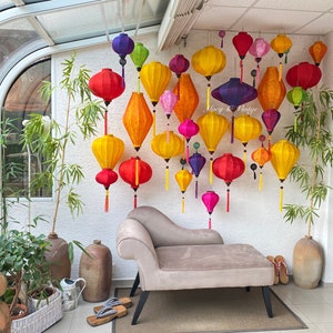 Set of 40 Hoi An bamboo silk lanterns - Mix 22cm, 35cm, 47cm - Full of color - Wedding decoration - Lanterns for tent - Home lamp decorate
