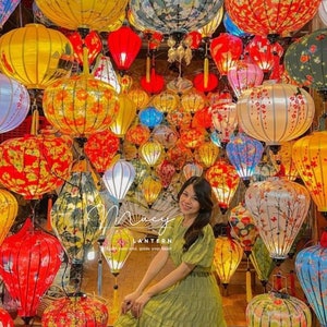 Set of 30 Hoi An bamboo lanterns 40cm - Mix color, pattern and - Wedding decoration - Outdoor party lantern decoration