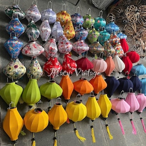 Hoi An Bamboo Lanterns (60pcs): Floral & Solid Fabric, 35cm Garden Decor