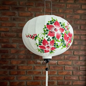 Authentic Hoi An Silk bamboo lanterns 70cm - Hand painting with flowers - Ceiling lamp - Wedding lamp - Lantern for home - Garden lantern