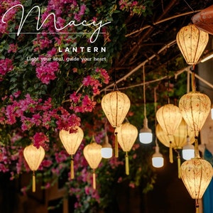 Set of 8 bamboo waterproof lanterns 35cm - Apple shape, fabric #21  - Wedding decor. Home decor. Patio decor. Living room lamp