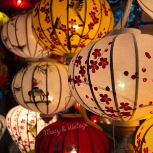 Hoi An bamboo lanterns 35cm - Hand painting cherry blossom and birds - Home lanterns - Ceiling lamp - Bedroom lamp