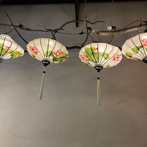 Set 4 Bamboo silk lantern 47cm - Painted with LOTUS flower - Garden decoration. Lanterns for wedding - Art lanterns for home
