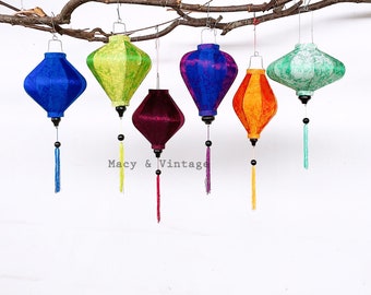 Set 6 bamboo silk lantern 35cm - Mix shape and color - Wedding decor. Patio decor. Garden decor - Lamp for home decoration