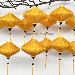Set of 12 Yellow Gold Bamboo Silk Lanterns - 35cm Wedding Party Decor