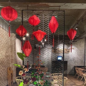 Red Bamboo Silk Lanterns (Set of 8): Wedding, Home & Patio Decor