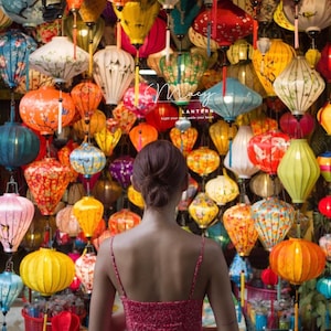 Set of 30 Hoi An bamboo lanterns 40cm - Mix color, pattern and hand painting - Wedding decoration - Outdoor party lantern decoration
