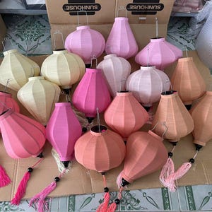 16pcs Hoi An Bamboo Lantern 35cm Mix Pastel Tone Color Wedding Patio 16pcs-hoi-an-bamboo-lantern-35cm-mix-pastel-tone-color-wedding-patio