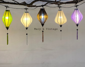 Set 5 bamboo silk lantern 35cm - Personalization with shape and color - Wedding decor. Patio decor. Garden decor. Wholesales lanterns