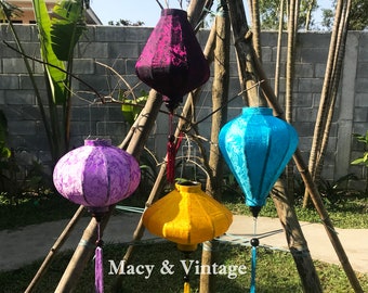 Set of 4 bamboo silk lanterns 35cm - Mix shape and color - Wedding decoration. Living room lamp. Guest room lamp - Custom made