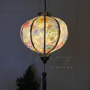 Vietnamese bamboo waterproof lantern 35cm - Unique flower pattern. Fabric #17 - Outdoor lantern. Restaurant lanterns. Garden lamp. Wedding