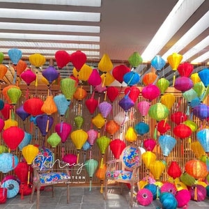 90pcs Hoi An bamboo lanterns 40cm - Mix color - Wedding decoration - Outdoor party lantern decoration - Tent lantern