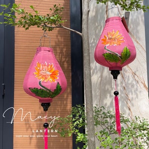 Set 2 Hoi An traditional bamboo lanterns 35cm - Hand painted lantern with sunflowers - Wedding decoration - Garden lantern