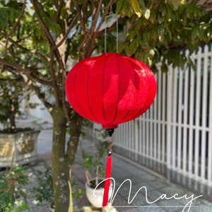 Authentic Hoi An Silk bamboo lanterns 70cm - Red color #10, balloon shape  - Ceiling lamp - Wedding lamp - Lantern for home - Garden lantern