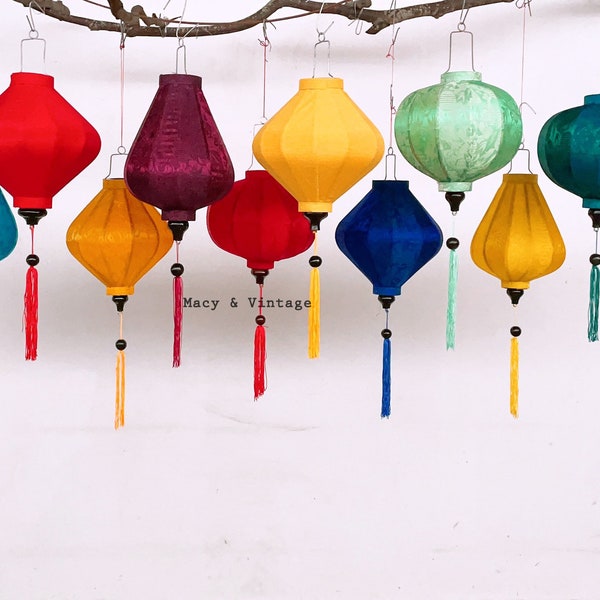 Set of 10 bamboo silk lanterns 35cm - Mix shape and color - Wedding decor. Home decor. Patio decor. Living room lamp