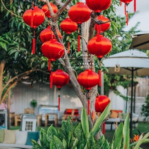8pcs Hoi An Bamboo Lantern 35cm, red Color, Wedding Patio Decor