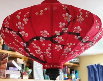 Hoi An bamboo silk lanterns 35cm - Hand painted on fabric with flowers  - Home lamp. Garden decoration - Custom made. Ceiling lamp.