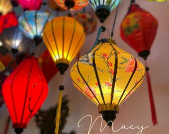 Hoi An waterproof Lantern, Cherry Blossom Crane pattern (size 35cm), patio wedding decor, outdoor use